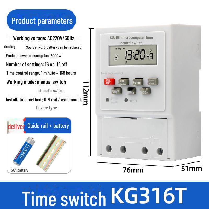

KG316T Промисловий таймер 220 В на рейку: 16-груповий програмований перемикач контролю часу with guide rail