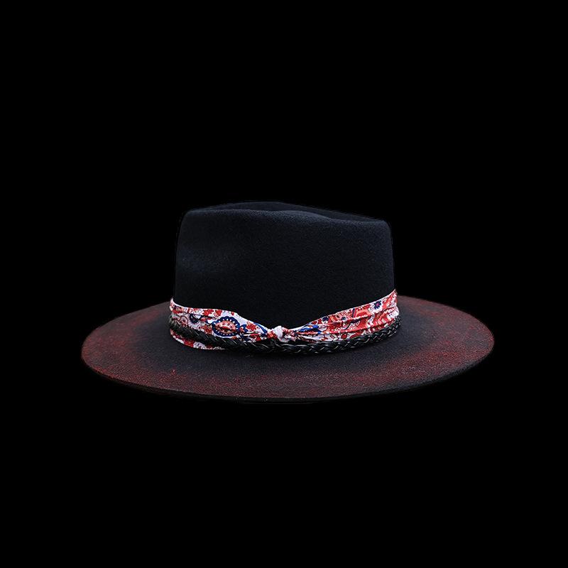 Pure Wool Top Hat Retro Old-Fashioned Webbing Decorative Wool Top Hat