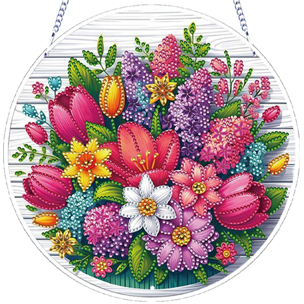 Flower Bird 2D Flat DIY Rhinestone Diamond Art Window Pendants Special Shape Diamond Art Pendant Wall Decor for Home & Windows