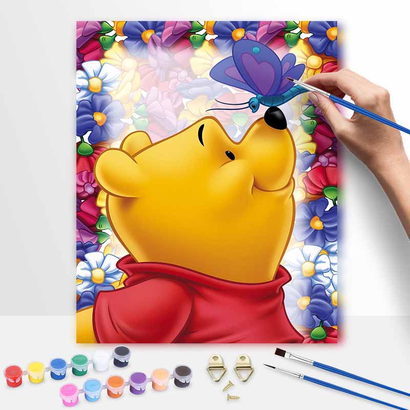 Disney Winnie The Pooh Flower Butterfly Oil Painting Art Handmade Diy Painting Home Decoration Gift
