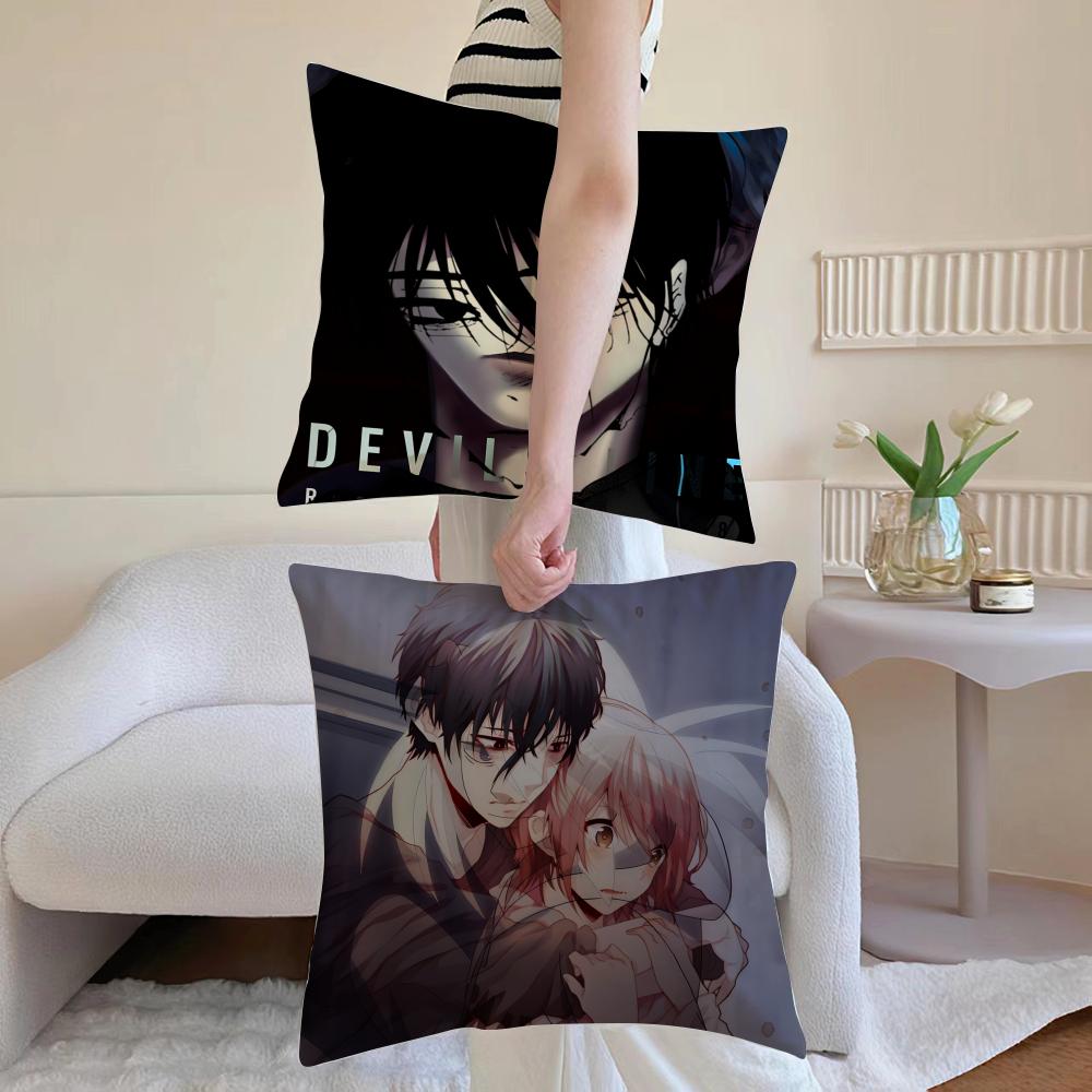 Anime DEVILS LINE Cushion Cover Antidustmite Pillowcase Invisible Zipper Silky Short Plush Sofa Cushion Cover