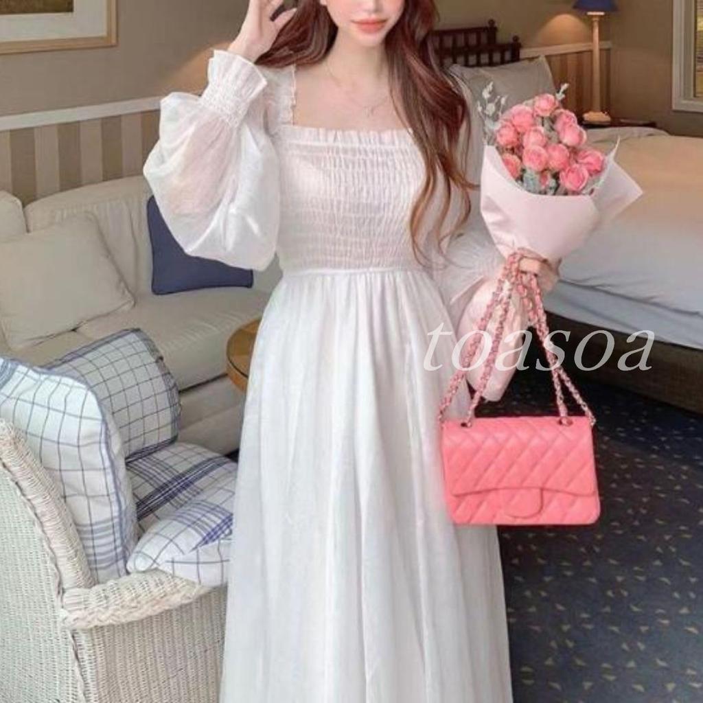 Maxi Suitable for and Flared [ToaSoa] Women's Long-Sleeved Dress, Spring, Summer, Autumn, Winter, Stylish, 2-Way Design, Chiffon, (L)