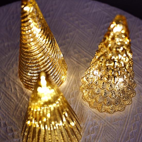 Illuminated Glass Christmas Tree Prelit Christmas Tree Figurine with LED Light Collection Crackled Glass