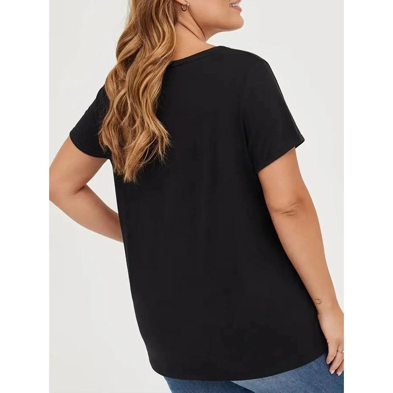 European Size Plus Size - Casual Short-Sleeve Round-Neck Top for Plus-Size Women, Featuring Prints, Suitable for Spring And Summer