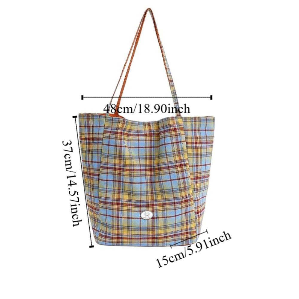 Leisure Double Sided Shoulder Bag Versatile Lattice Handbag Casual Plaid Canvas Tote Bag  Women