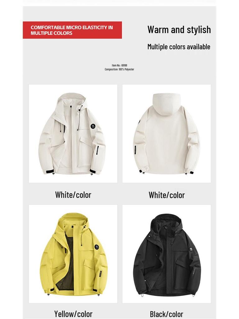 Men's Camouflage Hooded Jacket - Spring/Autumn, American Style, Solid Color, Youthful & Casual