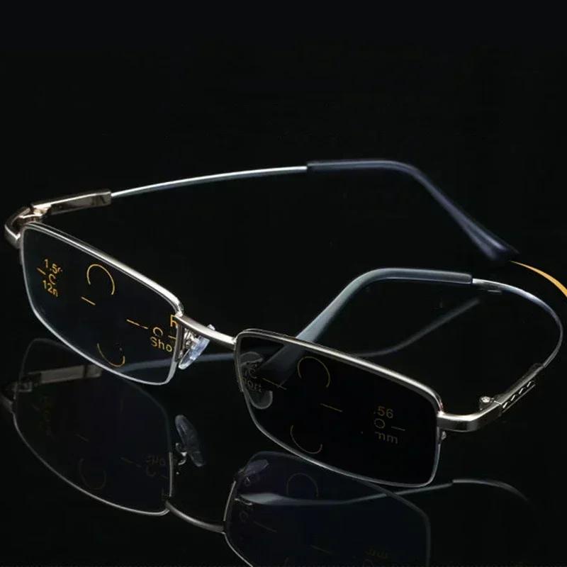 Herren und Damen Pochromische Brillen Mode Blaulichtfilter Multifokale Lesebrillen Geschäft Halbrand Alterssichtigkeit für Herren