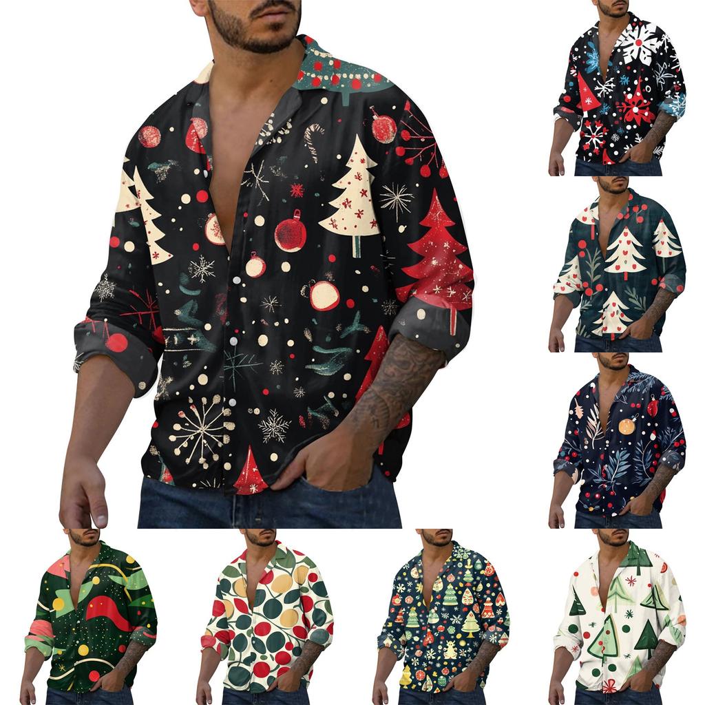 Pánská ležérní košile volného střihu s dlouhým rukávem Módní košile s klopou