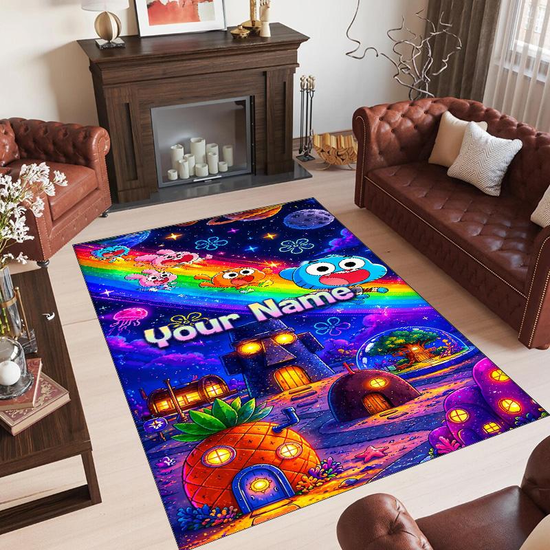 Personalized Crystal Velvet Carpet Custom Name Text,Amazing World of Gumball Anti Slip Area Rug For Home Decoration