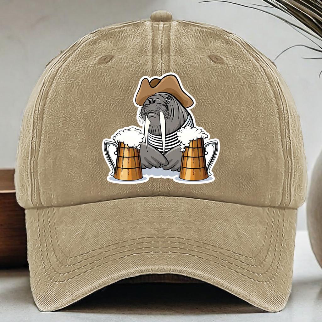 Walrus with Beer Mugs Cowboy Hat Baseball Cap Casual Polyester Adjustable Unisex Adult Cap