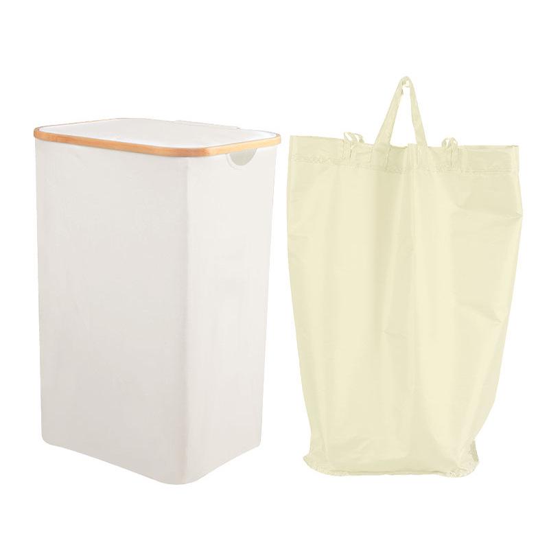 Foldable Bamboo Laundry Basket with Lid and Inner Bag for Bedroom or Bathroom