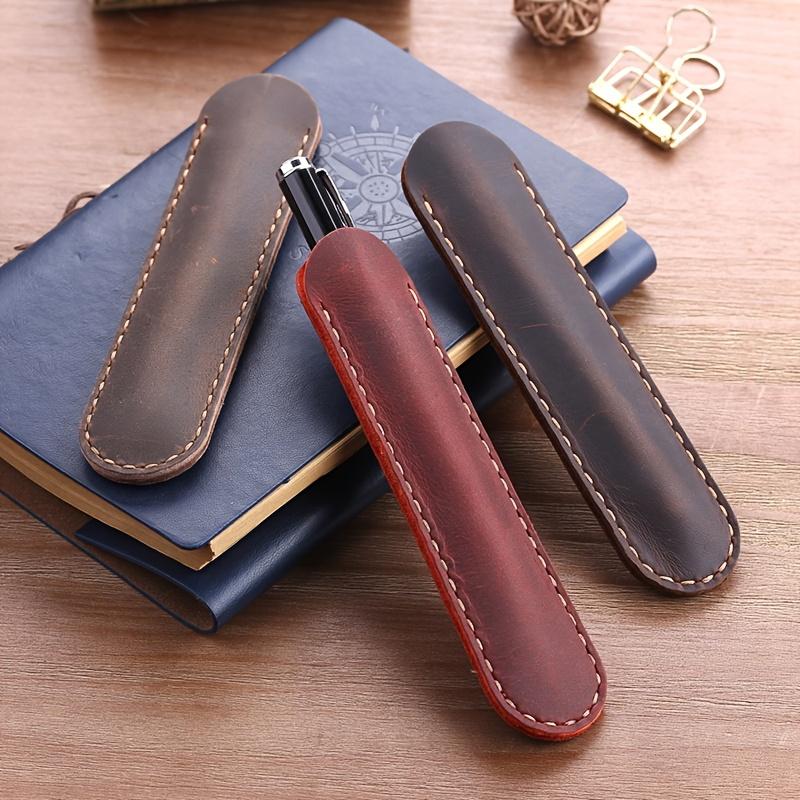 1pc Vintage Crazy Horse Genuine Leather Pen Case - Handcrafted,Brown&Black,Single Pen Holder , Ideal for Business, pencil pouch