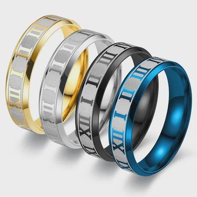 European & American Roman Numeral Titanium Steel Ring, 6MM Laser Engraved, Personalized Jewelry