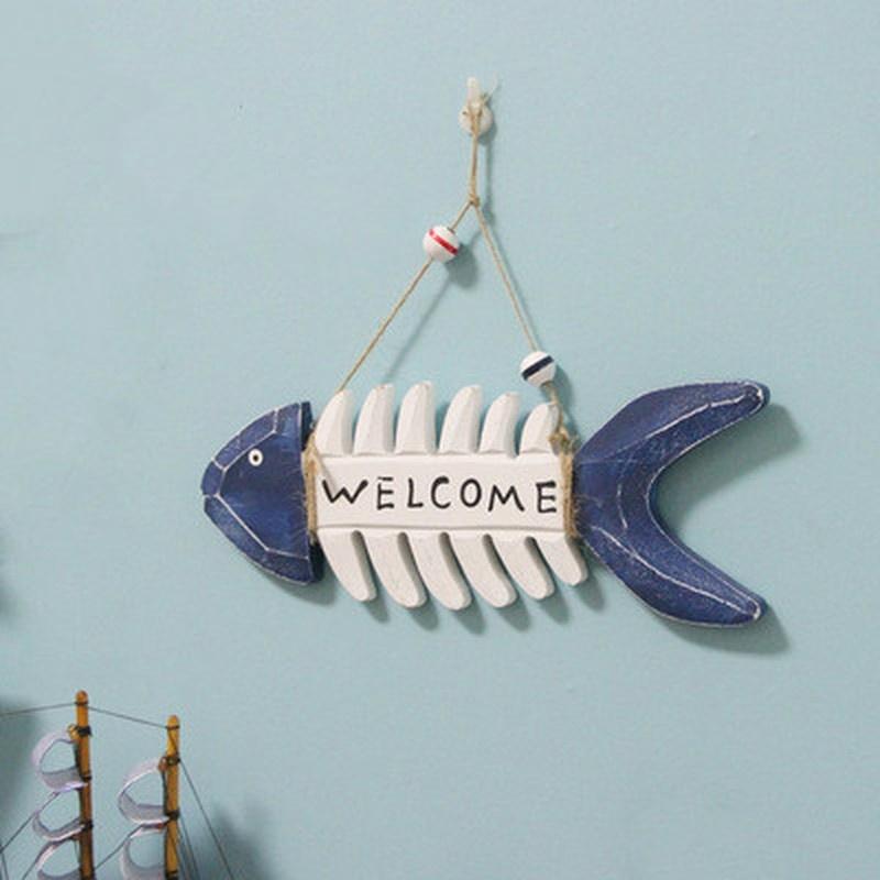 New Popular Nautical Beach Style Wood Home Wall Decoration Welcome Board Mediterranean Style Fishbone