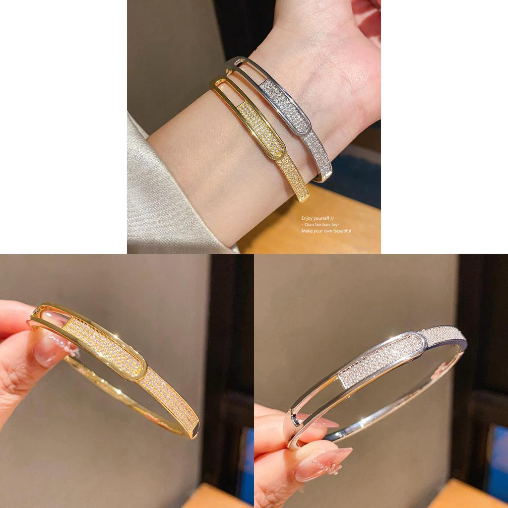 Elegant Copper Zirconium Hollow Oval Hand Chain For Trendy Accessories