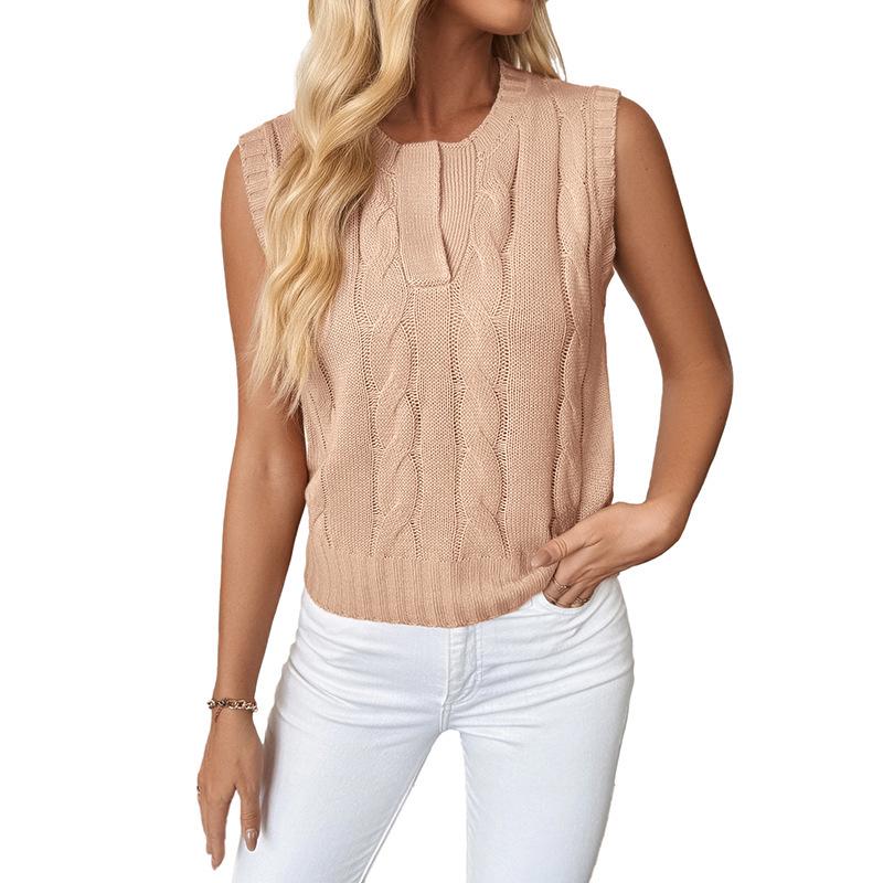 2025 European Sleeveless Solid Color Cable Knit Sweater Vest