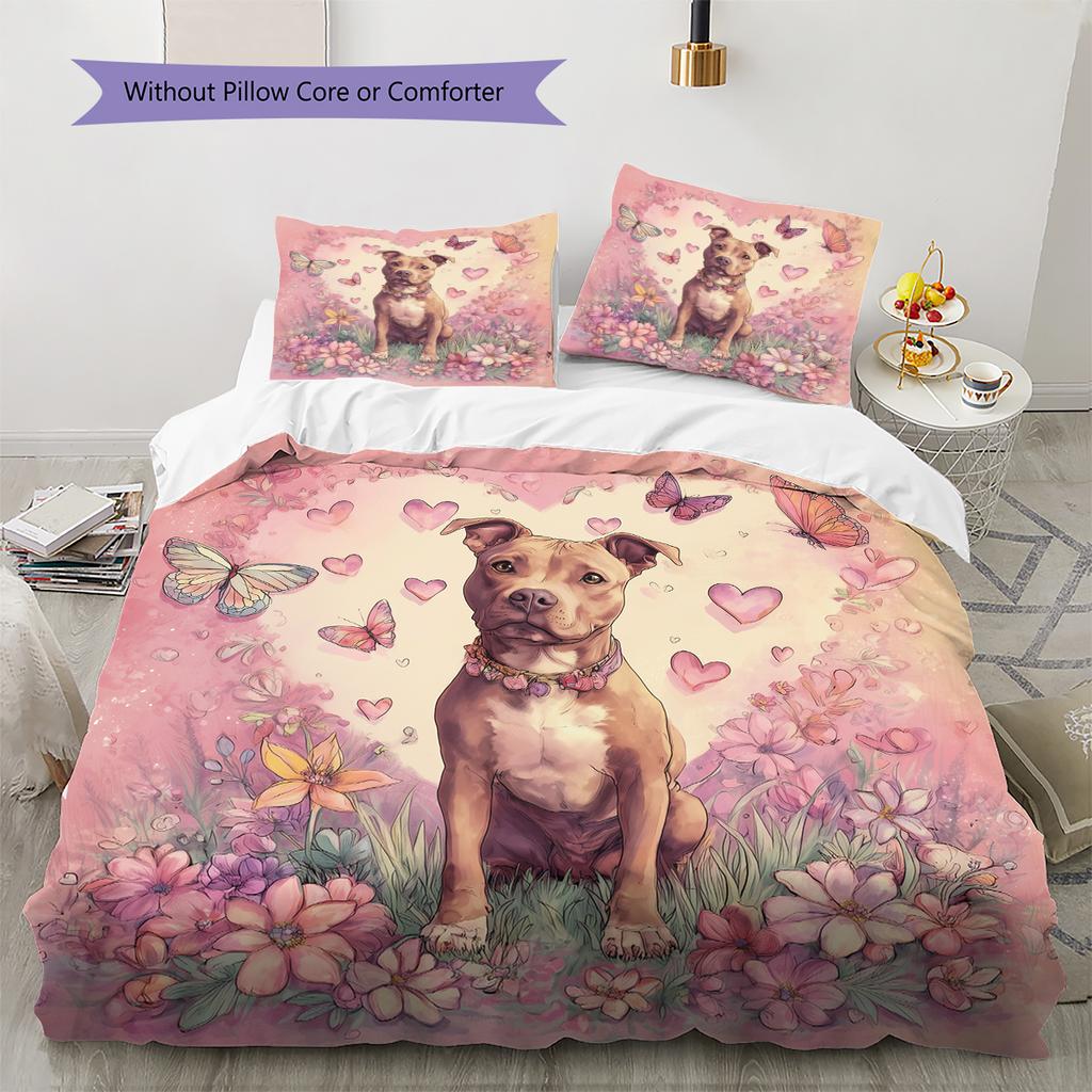 Pink Pitbull Pattern Bedding Home Decoration Birthday Gift (1 * duvet cover + 2 * pillowcase, without core)