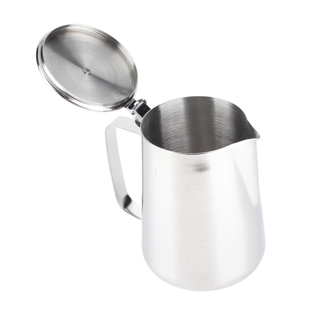 Edelstahl Kaffeetasse Becher Milch Aufschäumen Krug Krug mit Deckel für Latte Kaffee Kunst(1500ml)