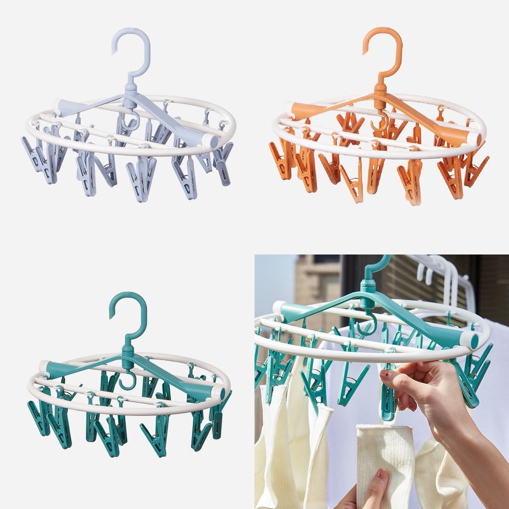 High-quality Plastic Round Shape Clothes Hanger With 20 Clips In Misty Blue