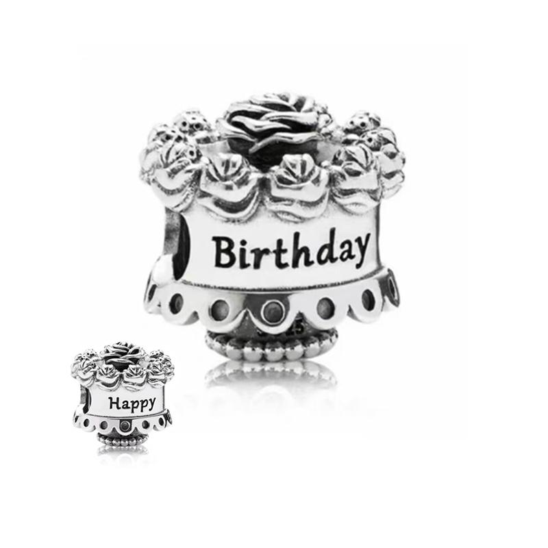 Happy Birthday Card Cake Charm Beads Dangle Fit Original Snake Copper Bracelet Necklace Beads For Diy Jewelry Women Gift