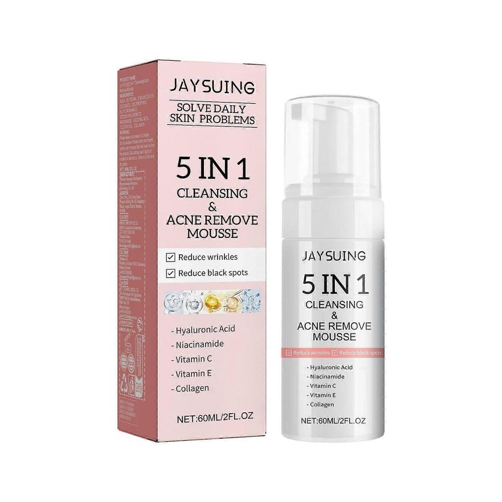 Offerta a tempo limitato!!Mousse Detergente 5-in-1 Jaysuing - Pulisce i Pori, Riduce i Segni dell'Acne, Rimuove Punti Neri e Brufoli, Controlla il Sebo