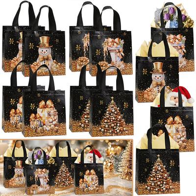 1PC Tote Bags Snowman Christmas Black & Golden with Handles Waterproof Gift Bags Tree & Stocking Design