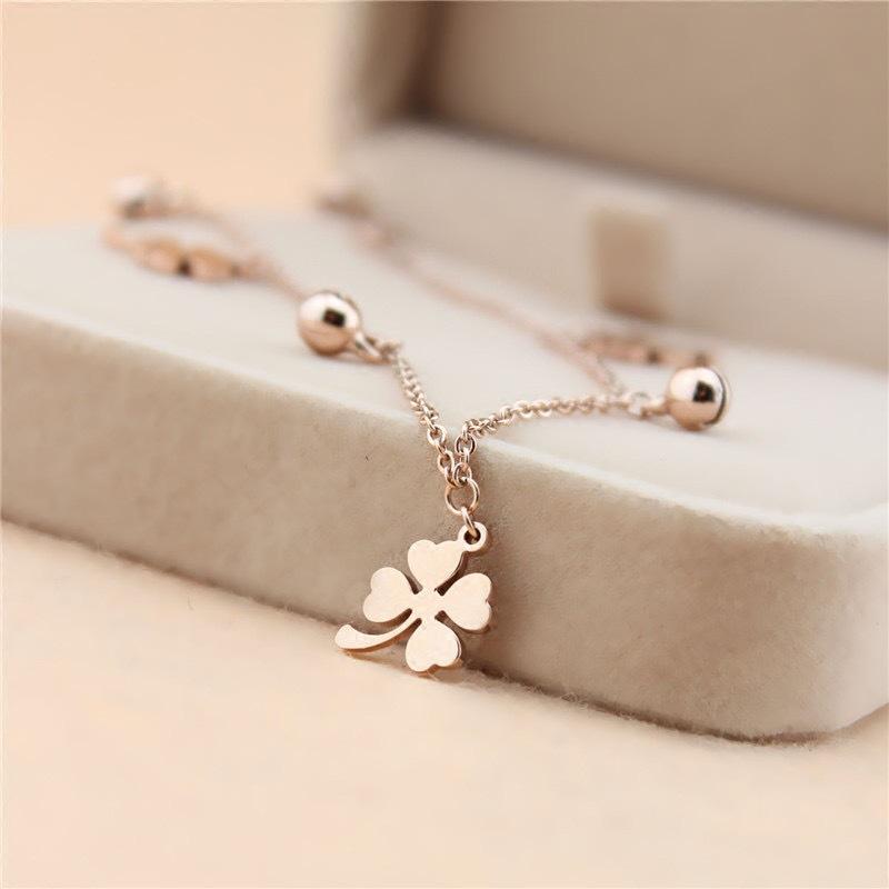 Four-Leaf Clover Bell Anklet Female Sense Of Senior Sense Of New Tide Titanium Steel Foot Chain