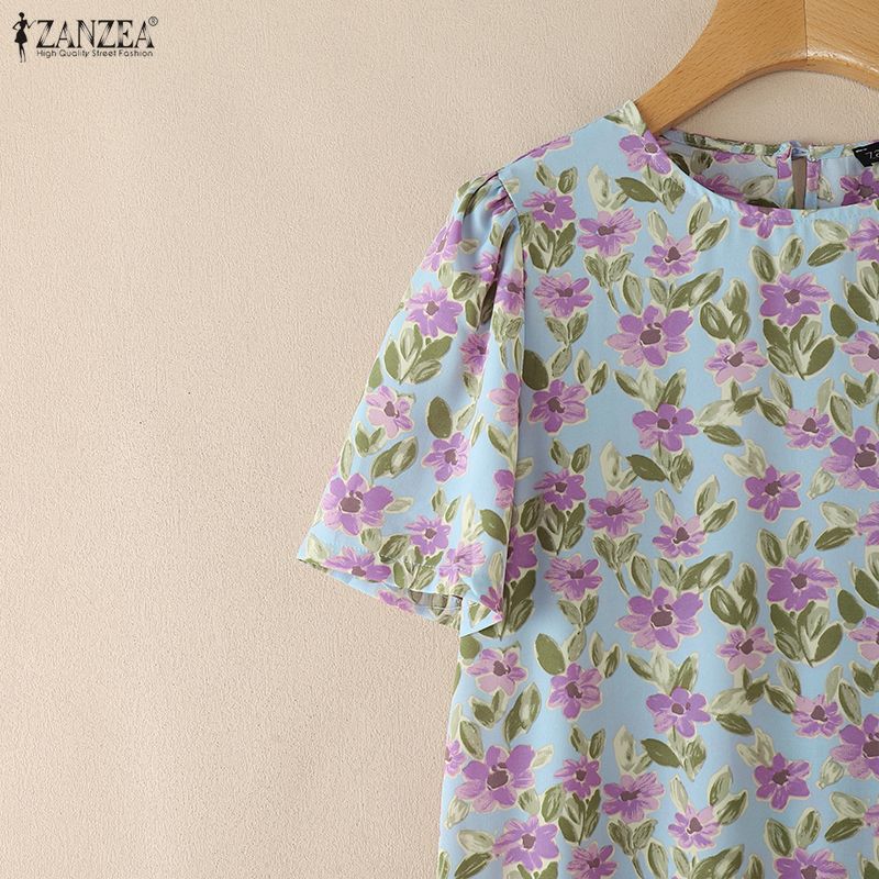 ZANZEA Women Casual Round Neck Summer Floral Print Short Sleeve Dress