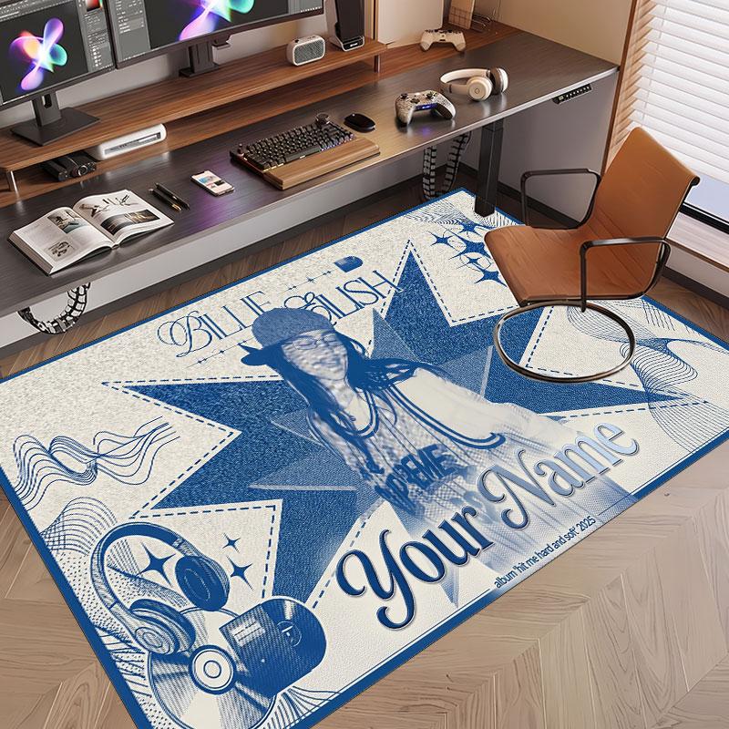 Custom Rug Billie Eilish Pattern Print Name Text Soft Non‑Slip Floor Carpet for Home Indoor Decoration