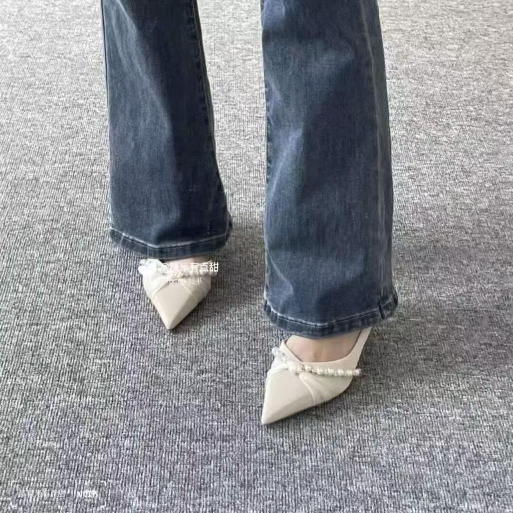 High Heels Women's Pointed Toe Thin Heel Summer 2025 New Solid Color Bow Design Sense Niche Fashion Single Shoes Women