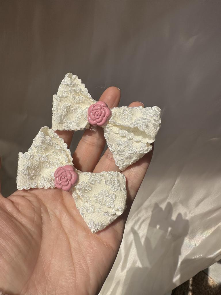 White Lace Bow Hair Clips for Girls Kawii Barrettes Cute Heart Hair Accessoires Kids Colored Ribbon Woman Hairpins Hairgrip