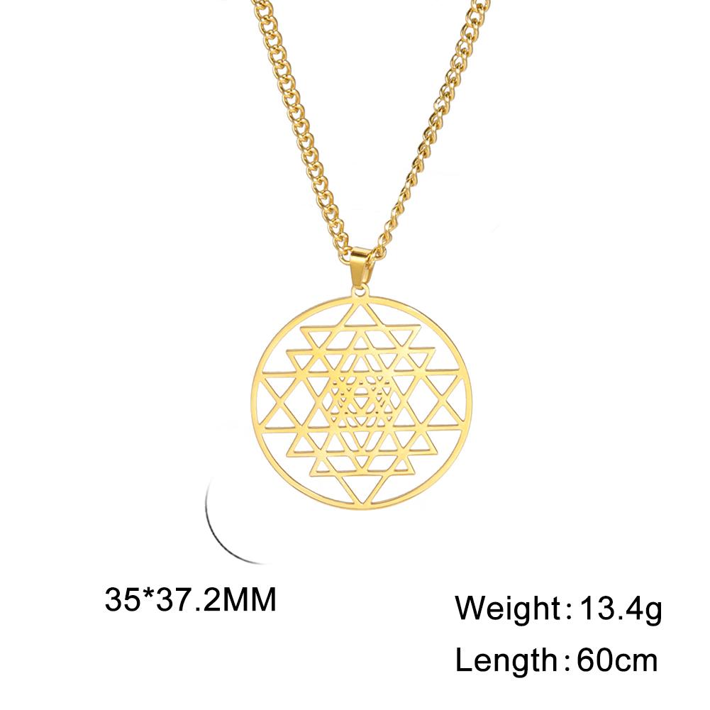 Lucktune Buddhism Sri Yantra Symbol Pendant Necklace Stainless Steel Hindu Chakra Amulet Necklace for Men Vintage Jewelry Gift