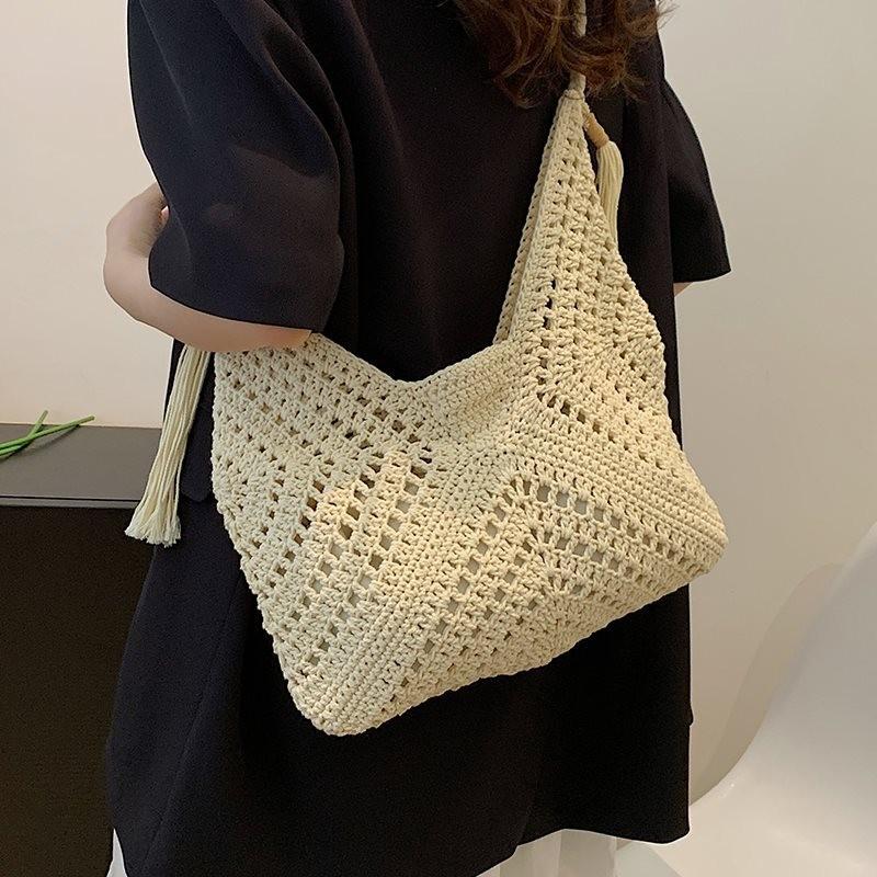 Chic Fashionable Knitted Shoulder Bag For Women In Brown And Beige Colors For Everyday Use