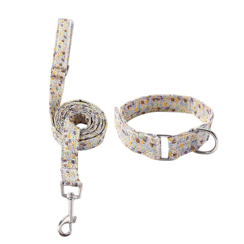 Flower Print Dog Collar Leash Set Adjustable Pet Collars Combo  Small Medium Large Dogs
