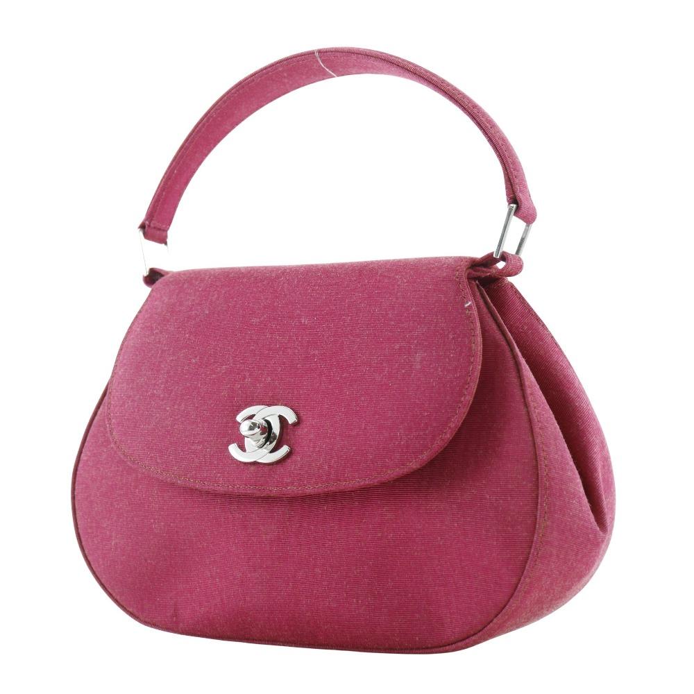 Chanel Mini Coco Handle Handbag Party Bag Pink cotton/Moire Silk Women Used