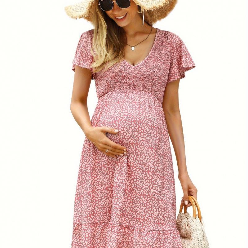 2025 Women s Maternity Ruffle V-Neck Summer Dress Small розовый