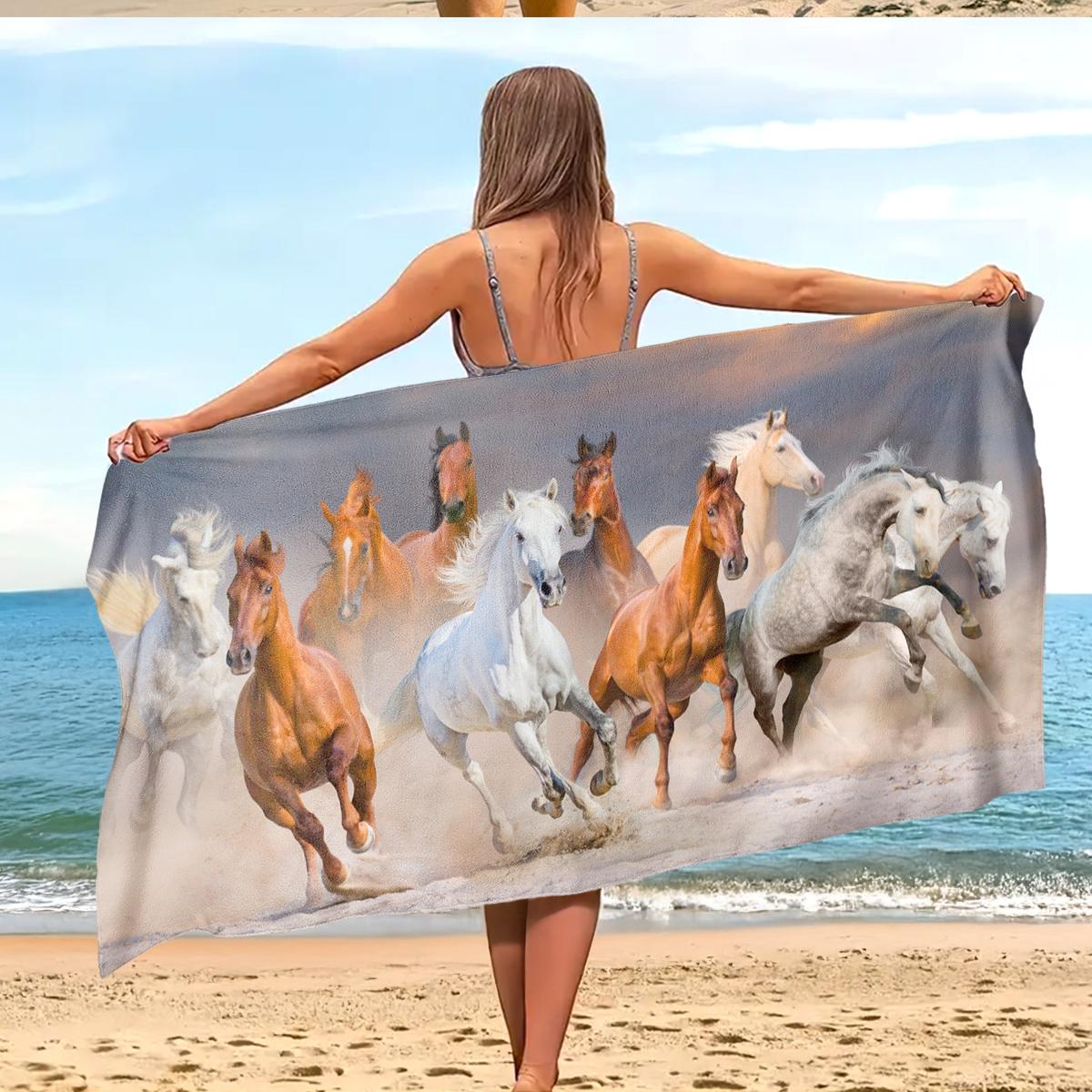 Dynamic Running Horses Beach Towel | Artistic Wild Stallion Graphic Print Throw for Outdoor Sports, Travel & Nature Lovers 299 and Below&70*150