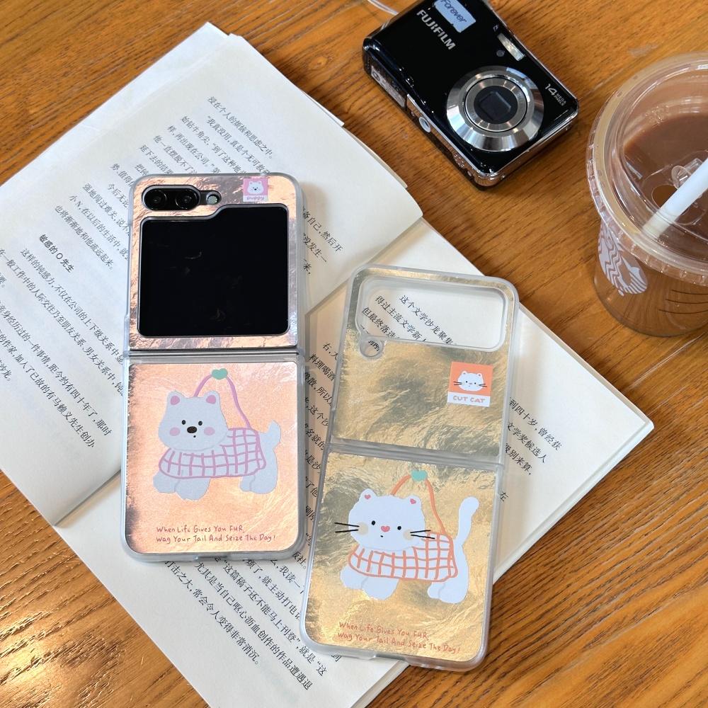 Süße Cartoon-Katze Handgelenkketten Hülle für Samsung Galaxy Z Flip 6 5 4 3 Zflip Flip6 Hund Aurora Buntes Armband Ins Koreanische Hülle