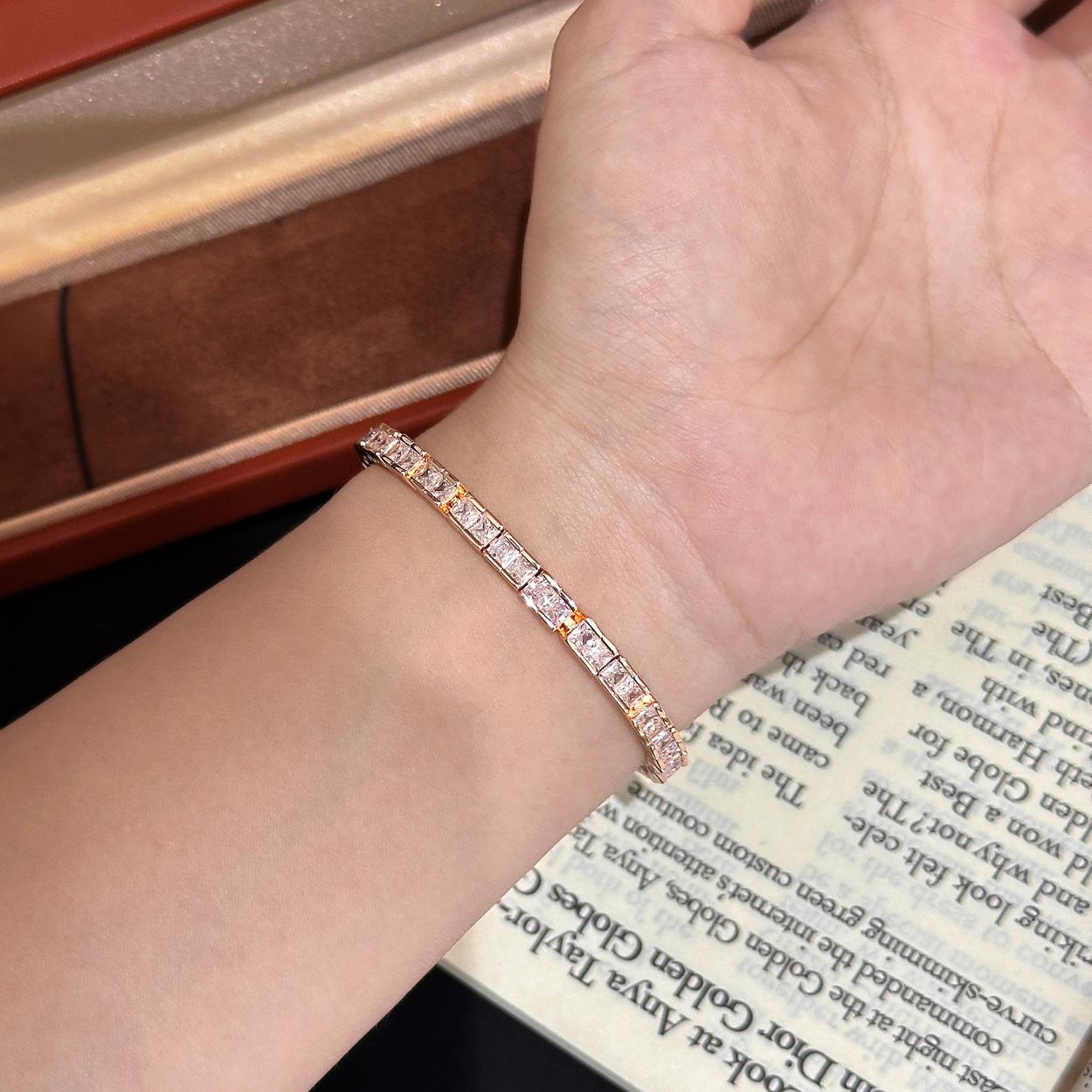 Хит продаж однорядный браслет с квадратными бриллиантами в цыганском стиле Европейский и американский модный темперамент простой высококачественный браслет