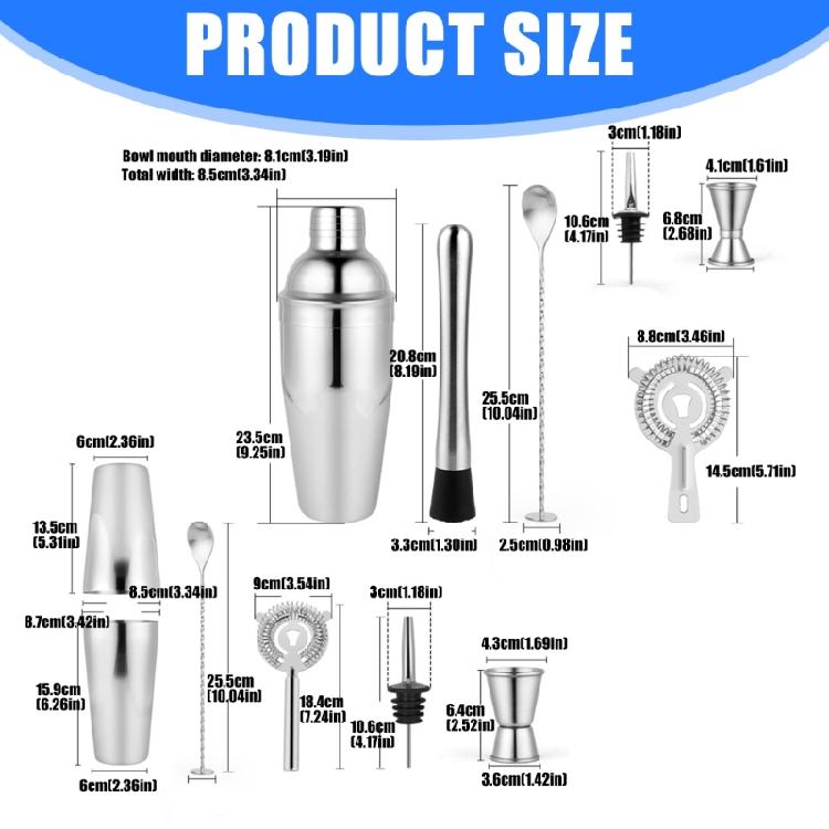 Steel Bartenders Drink Shaker Set with Jigger Strainer Muddler Mixing Spoon Tool For Crafting Cocktails Home Use Parties