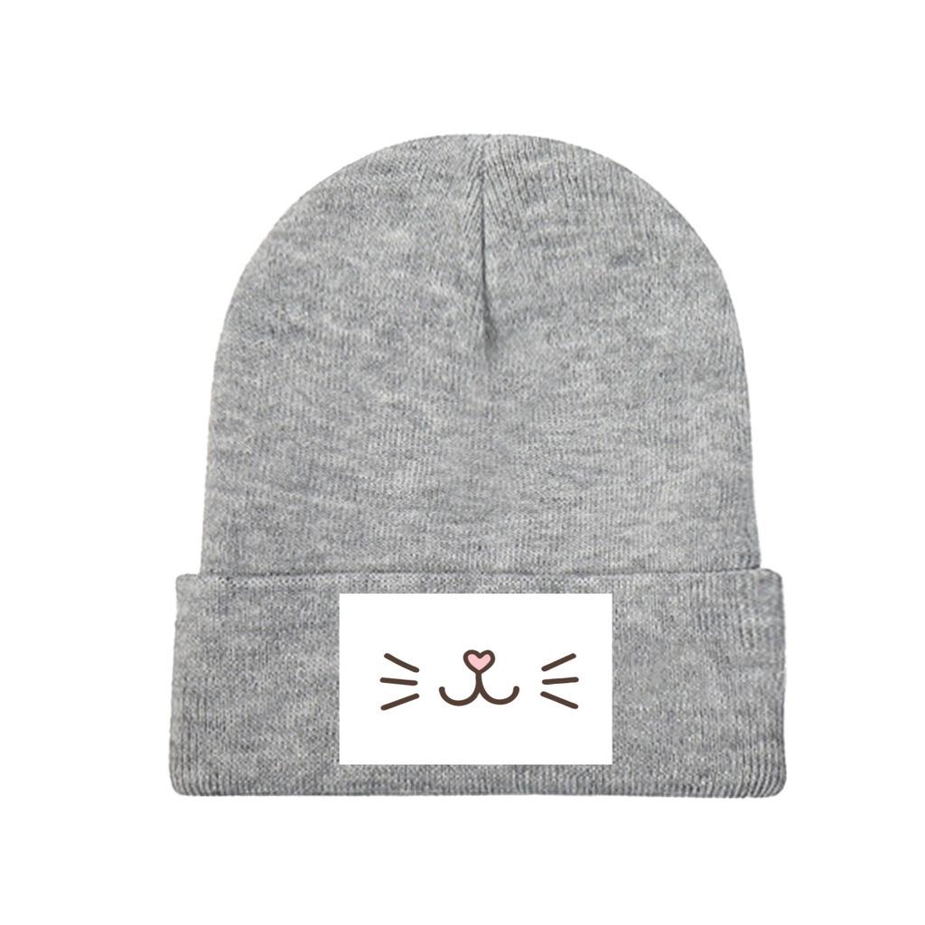 Süße Katzengesicht-Strickmützen, Damen, Unisex, Skullies-Mützen, Wintermütze, Polyester, Kitty, Feline, Kätzchen, Hip-Hop-Kappen