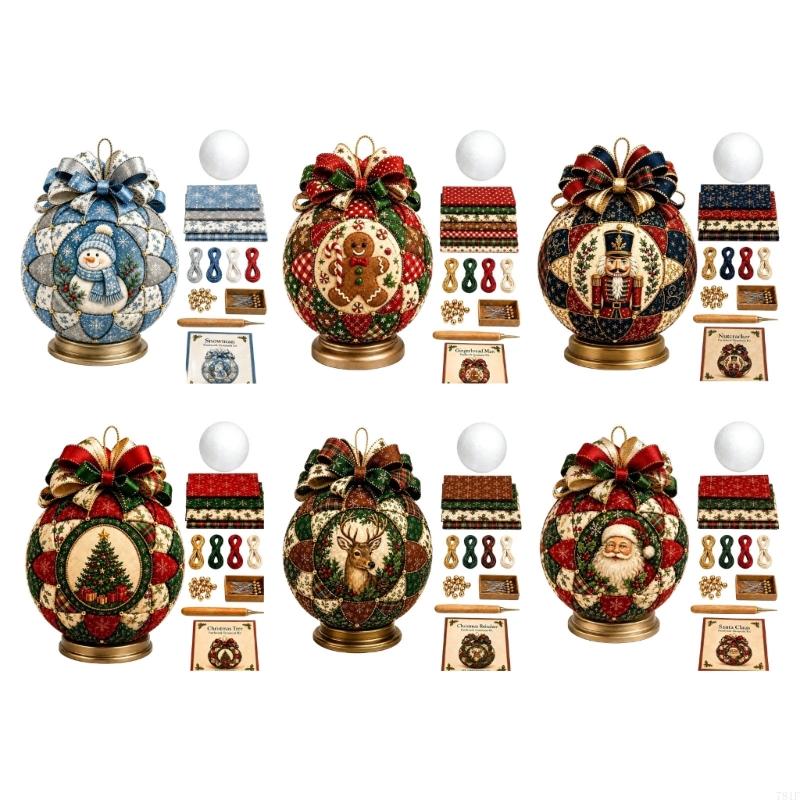 Fabric Christmas Ornament Craft Set, 1 Set for Patchwork Making without Needle and Thread, with Ribbon and Hanging Loop