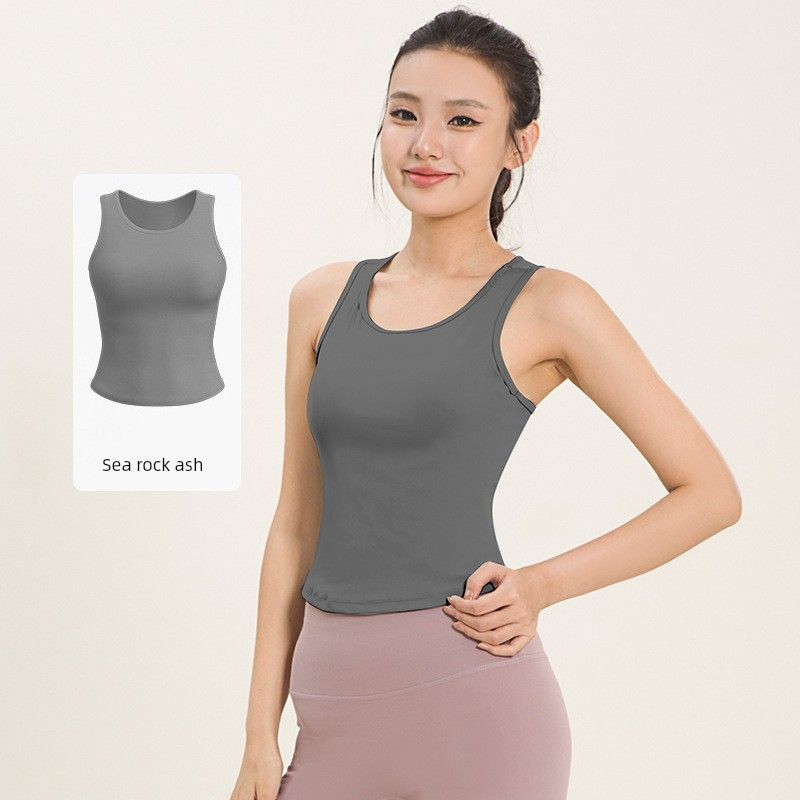 

Seamless Yoga Jacket Women s Chest Pad Integrated Quick-Dry Vest Yoga Clothes Tight Fitness Vest Sports Intimates Sea rock ash S