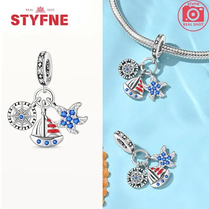 Women Bracelet Diy Fine Jewelry Gifts Original Charms Beads Copper Ocean Series Blue Turtle Starfish Shell Pendants