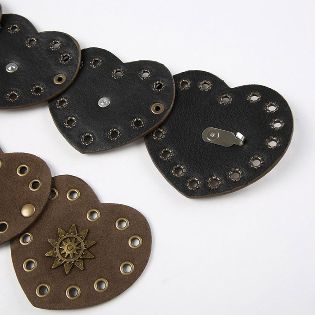 Curea unică cu decupaje pentru femei din piele PU Curea maro decorată în alb, decorată cu centură albă cu inimă de dragoste