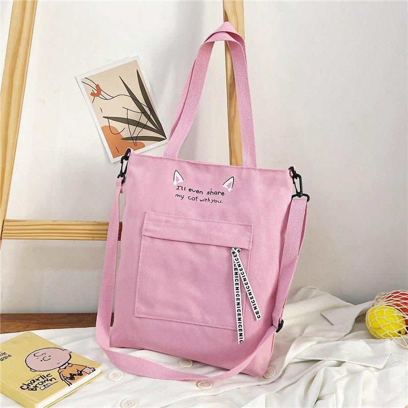 

Сумка жіноча нова полотняна сумка студентка корейська версія месенджер великої ємності через плече повсякденна велика тканинна сумка рожевий