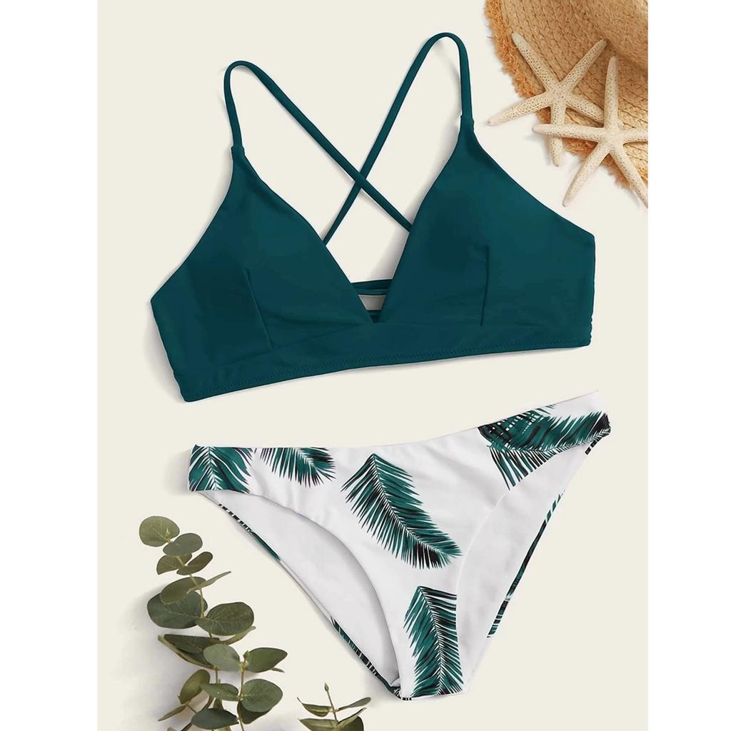 Sexy Mode Badeanzüge Sommer Zweiteilige Bademode Push-Up Gepolsterter BH Bikini-Set Blätterdruck Zweiteiliges Bikini-Set Nahtlose Wickel Hüftshorts