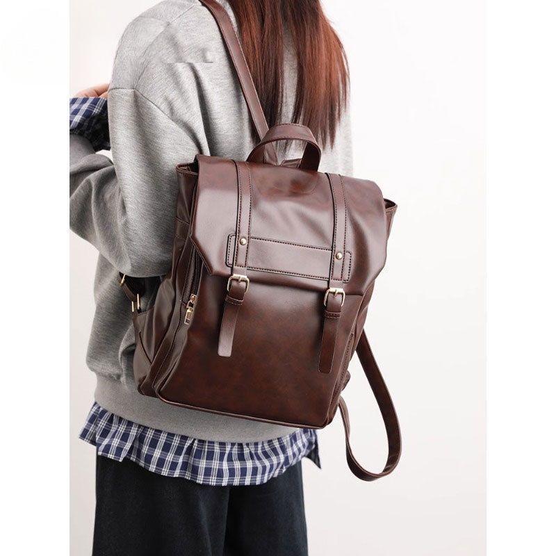 Retro Women's Lightweight Leather Backpack for Shopping and College