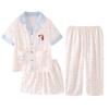 Girls Ice Silk Pajama Set Short Sleeve Long Pants Cartoon Print Comfortable Sleepwear Ages 8