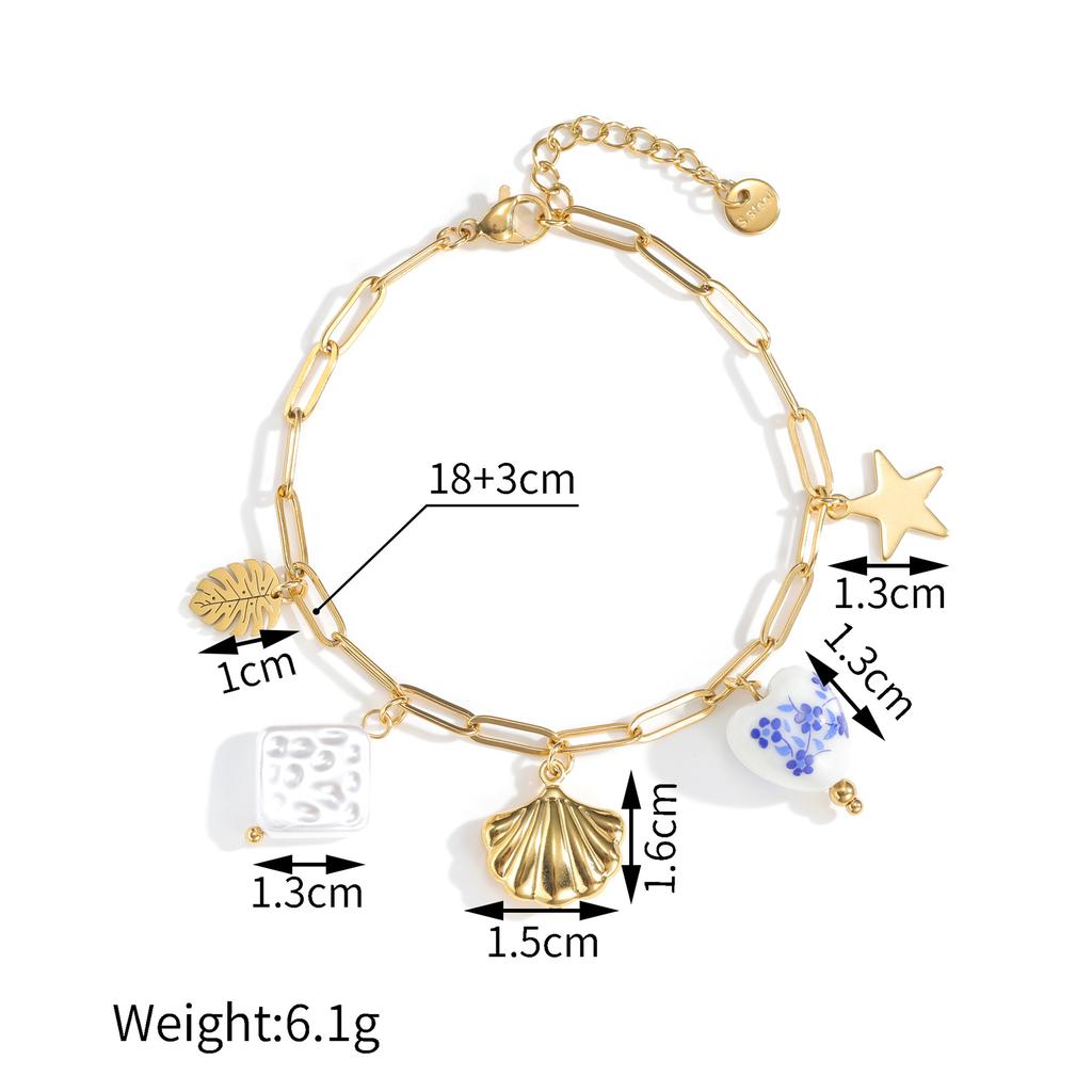 Atoztide Trendy Multi-Element Zircon Cross Star Bracelet for Women Stainless Steel Gold Color Bead Bangle Christmas Jewelry Gift